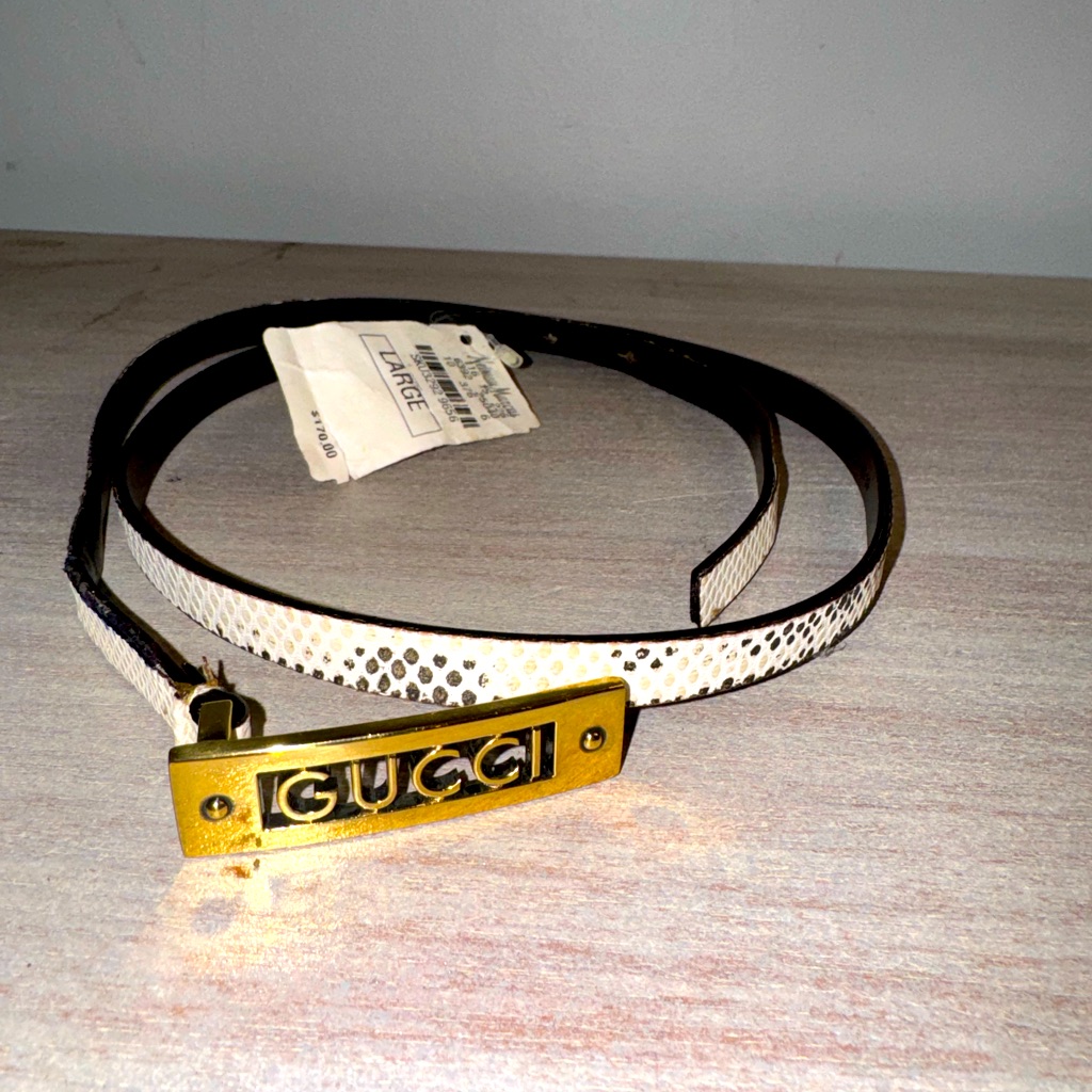 Gucci Snakeskin Slim Belt Size L / M With Issues New